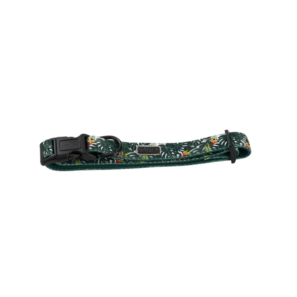 Adjustable cloth vest dog harness and lead six-piece set with collar, bow tie, scarf, and waste bag dispenser.