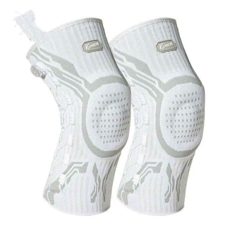 Grey and white sports knee pad for adults, available in sizes M, L and XL.