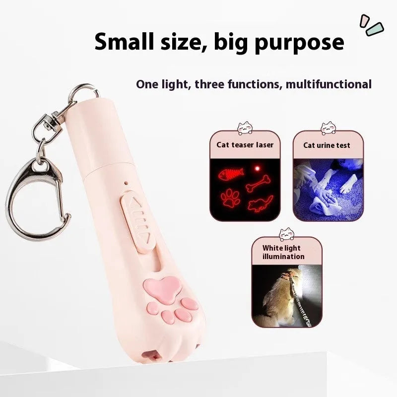 Cat pen light charging toy with self-hi button in pink, cream white, and sky blue colours