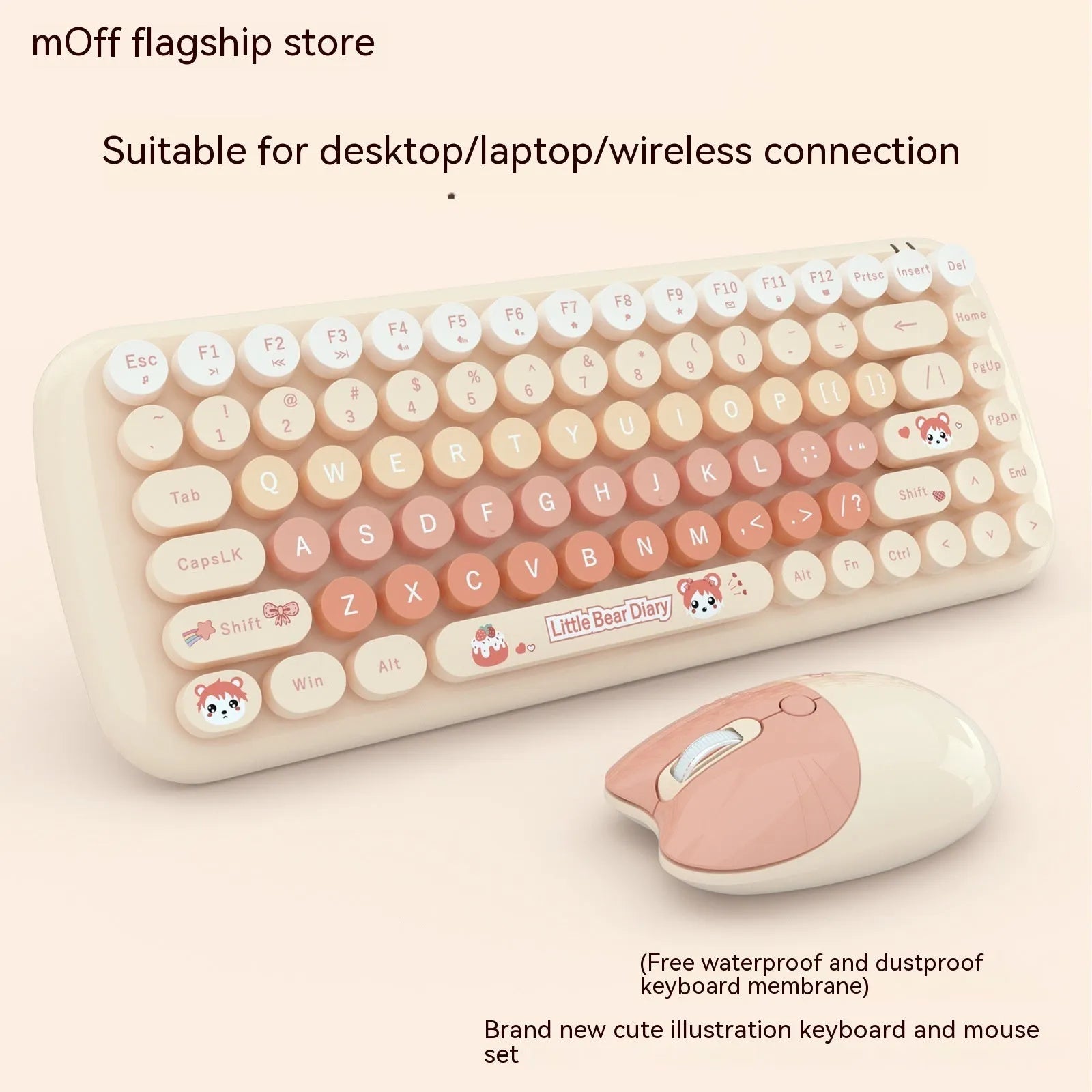CANDY pink wireless keyboard and mouse set with compact design for notebook use