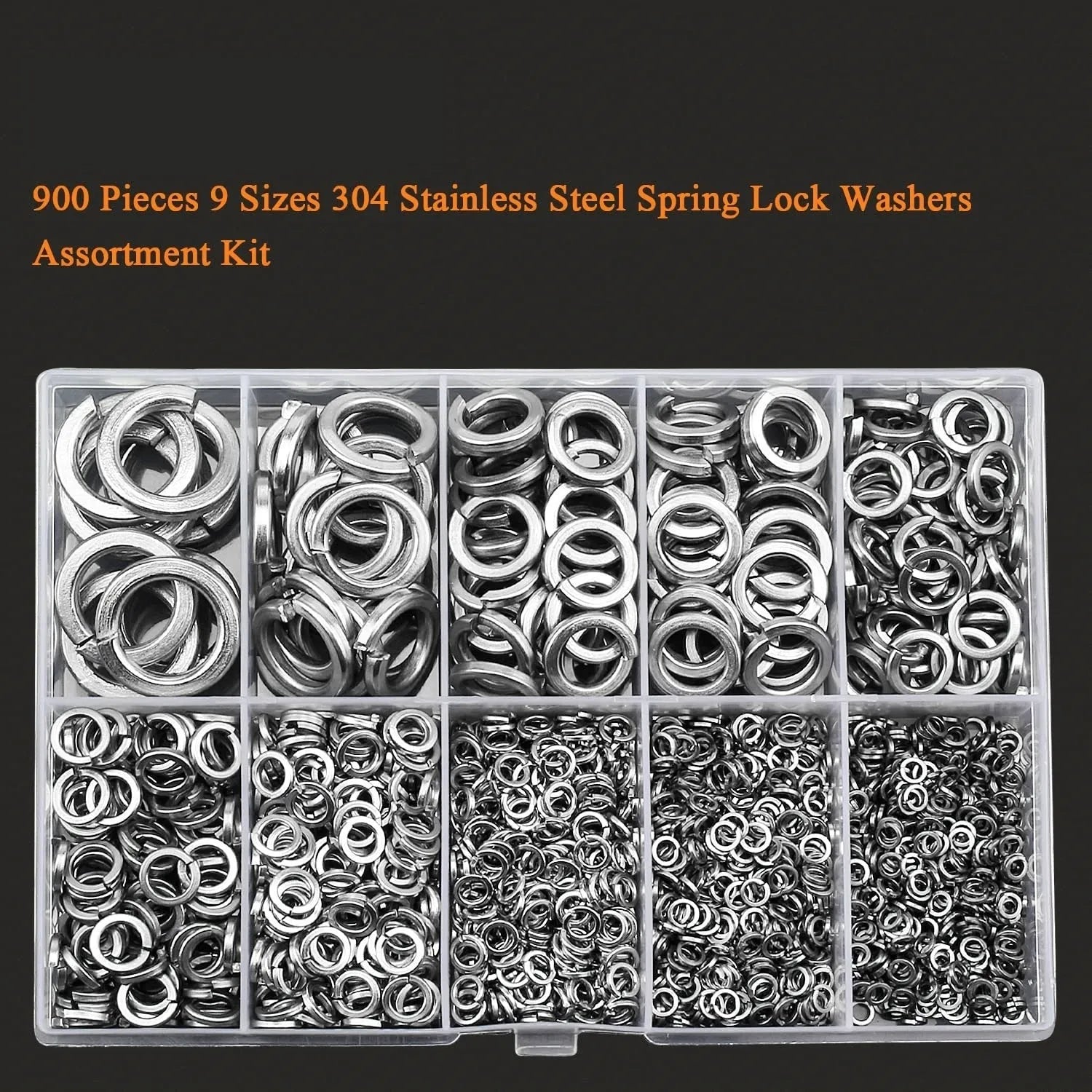 304 stainless steel spring lock washer combination box containing 900 pieces with 2-12mm inner diameter range