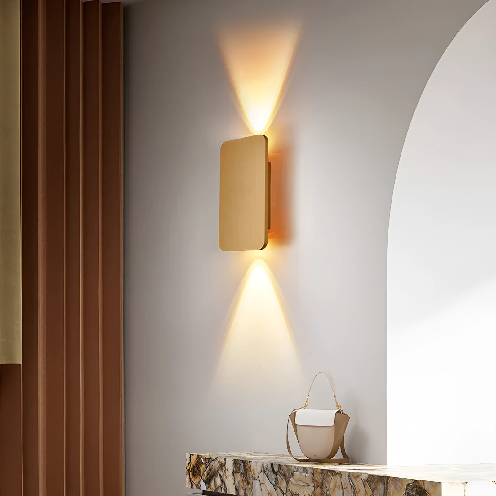 Slim modern wall lamp with a minimalist Nordic design in a choice of black, coffee, gold, or grey finish.