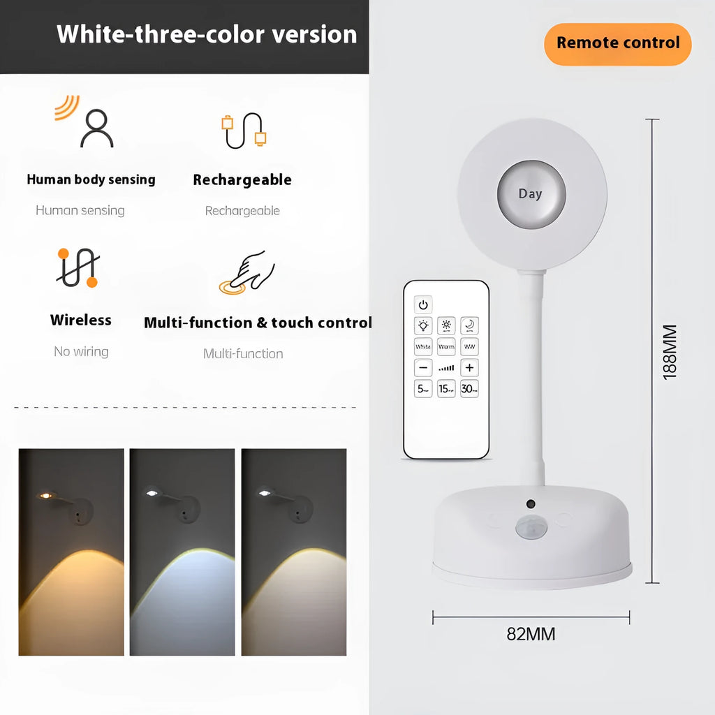 Modern geometric rechargeable wall lamp spotlight with remote control in white or black colour