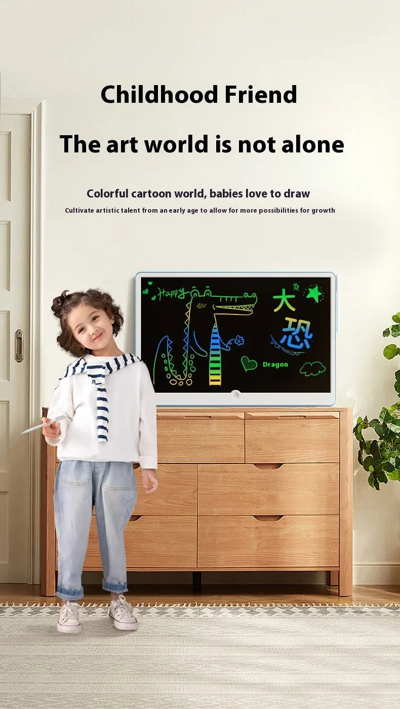 19-inch rechargeable LCD drawing board for kids in blue and white colour scheme