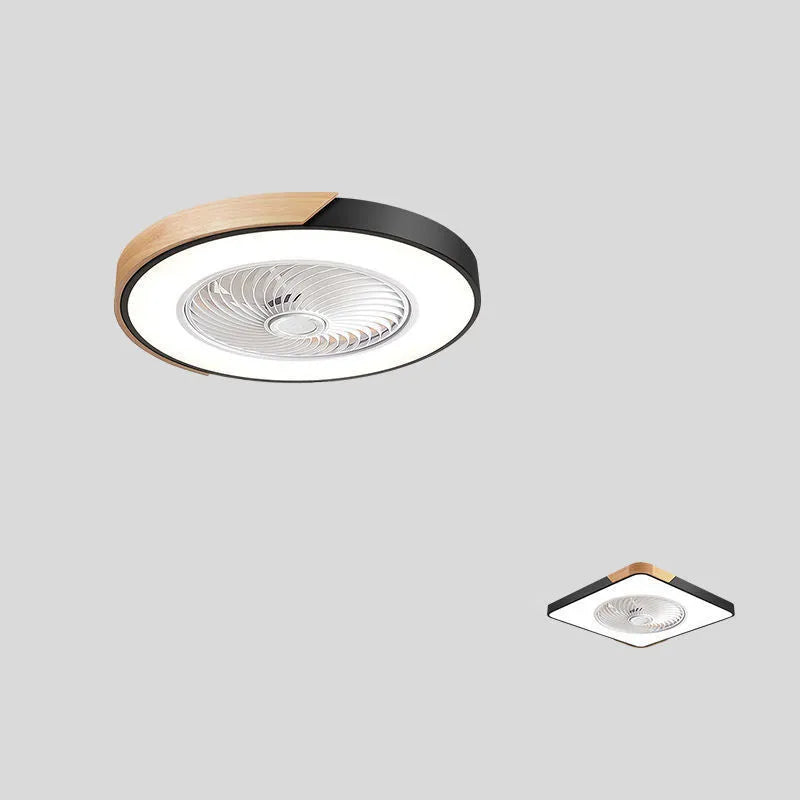 Nordic style ceiling fan with integrated light fixture in a solid wood frame