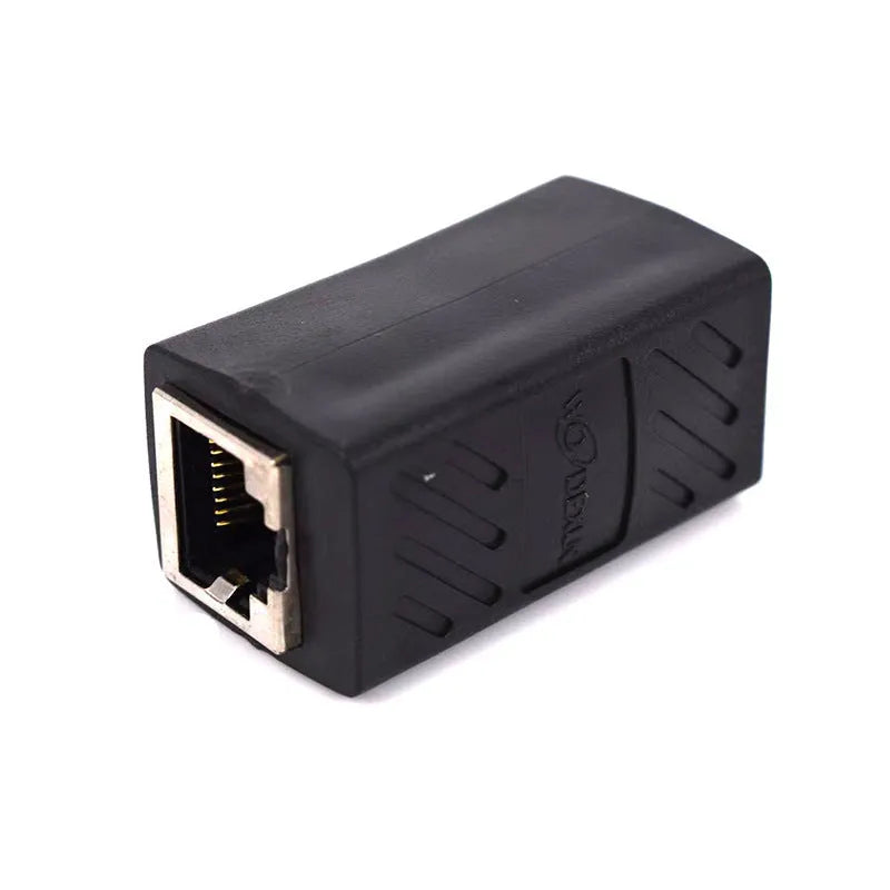 Black RJ45 butt joint extender adapter for joining two network cables