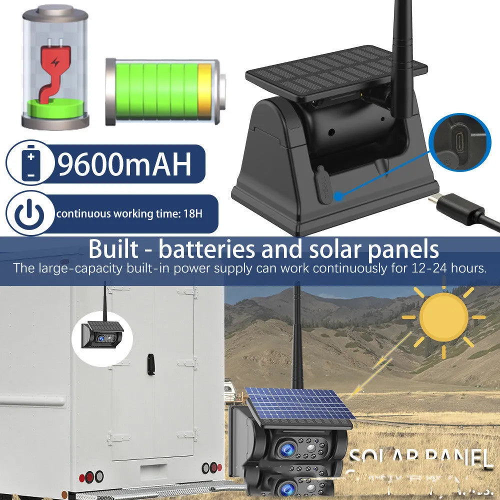 Solar-powered wireless reversing camera with magnetic mount, shown in black.