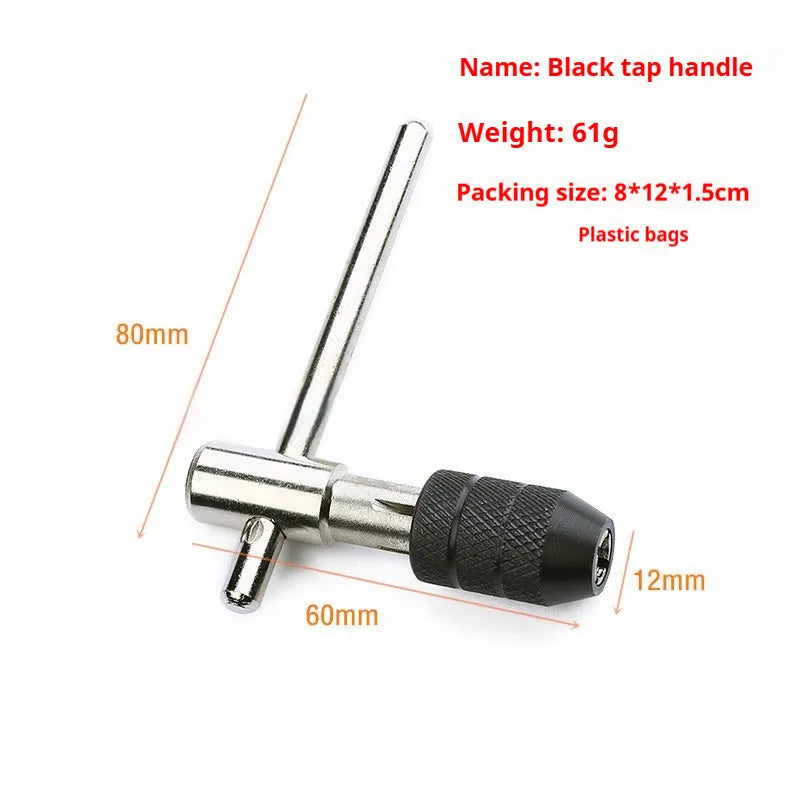 Thread tap and twist drill combination set with steel tap holder for manual tapping tasks