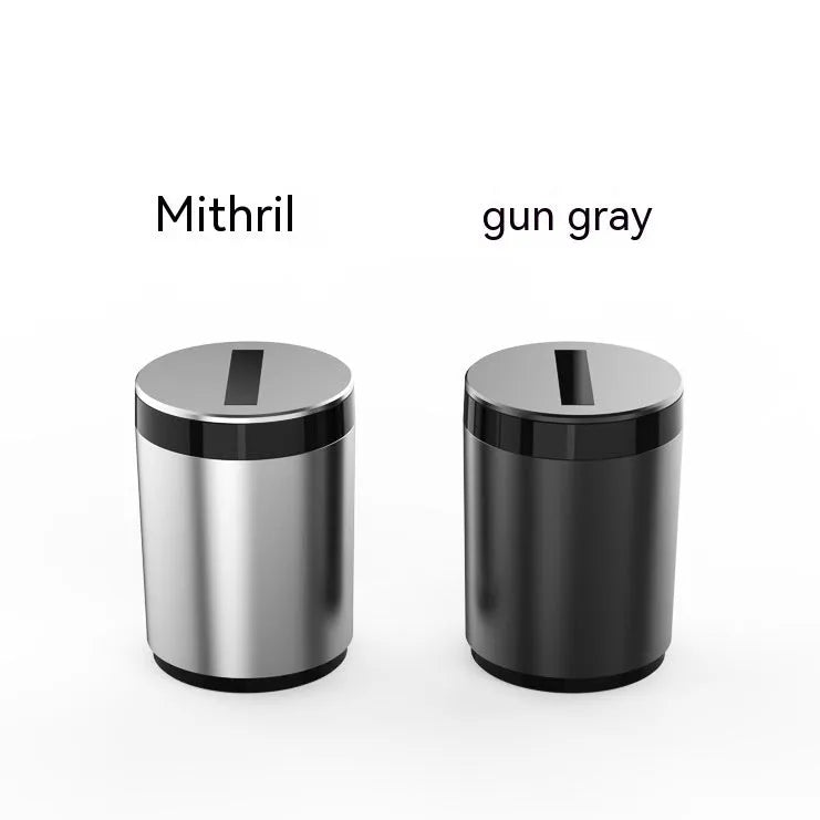 Grey aluminium intelligent induction ashtray with automatic opening lid for car use.