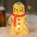 Glowing LED gingerbread man Christmas ornament with modern design and coloured scarf