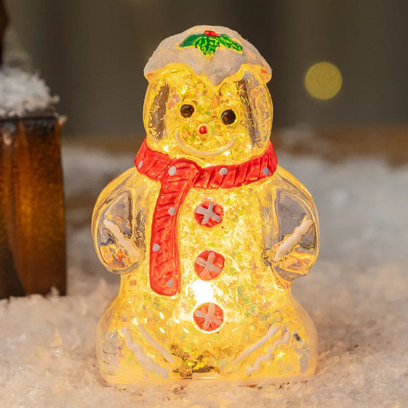 Glowing LED gingerbread man Christmas ornament with modern design and coloured scarf