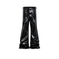 Black women's skinny jeans with a shiny patent leather finish, showing straight-leg cut and mid-rise waist.
