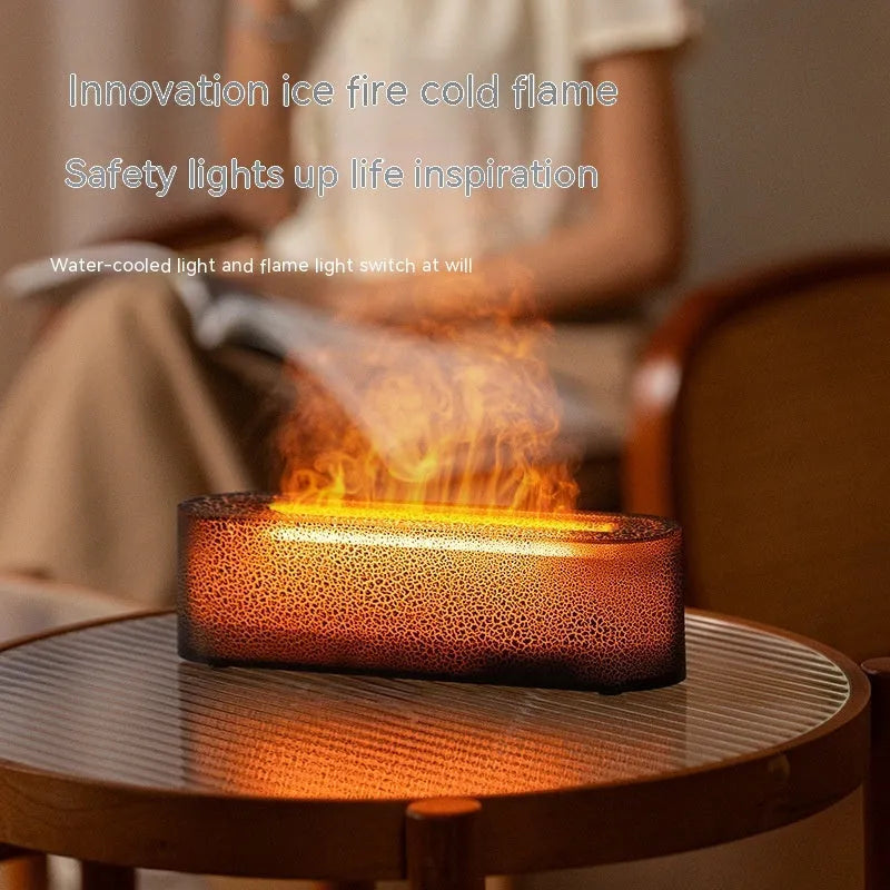 Square black desktop humidifier with creative lava flame lighting effect