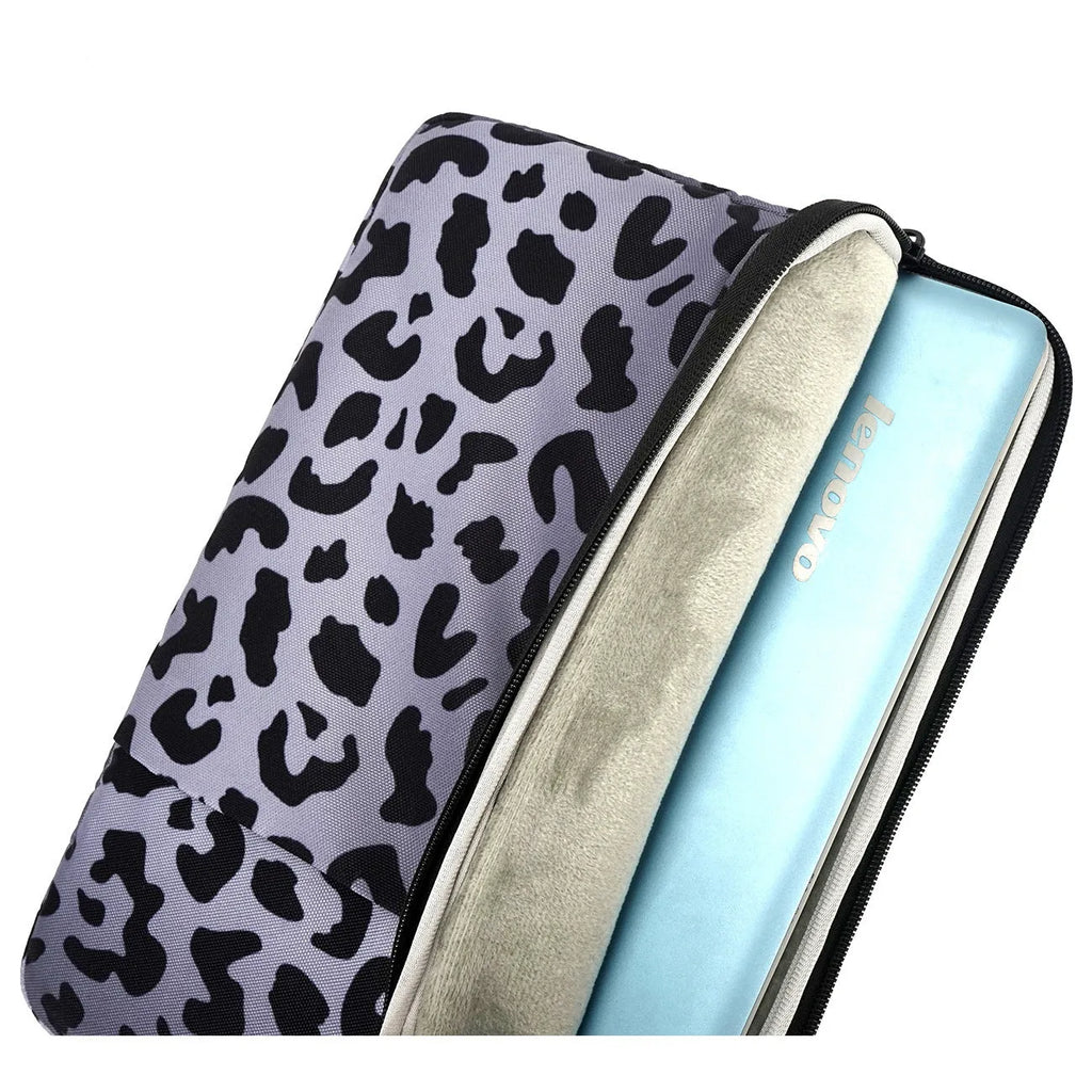 Leopard print laptop sleeve for 13-inch and 15.6-inch devices with waterproof anti-shock protection