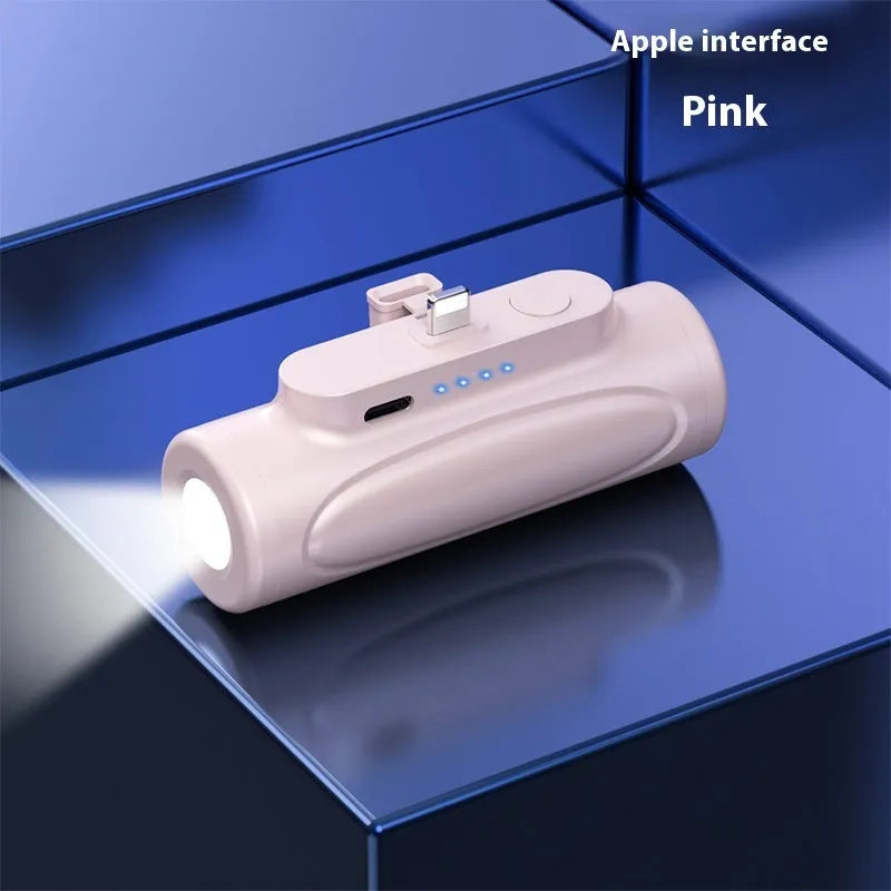 Black Glare power bank with integrated LED flashlight showing USB-C port and compact size.