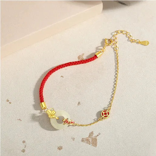 925 silver koi peace buckle bracelet with gold electroplating and red rope for women