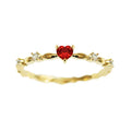 Geometric peach heart ring with zircon detail in gold or silver electroplated finish