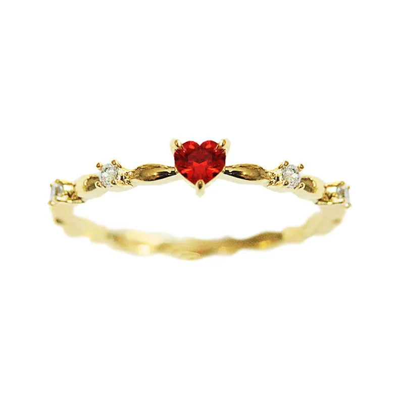 Geometric peach heart ring with zircon detail in gold or silver electroplated finish
