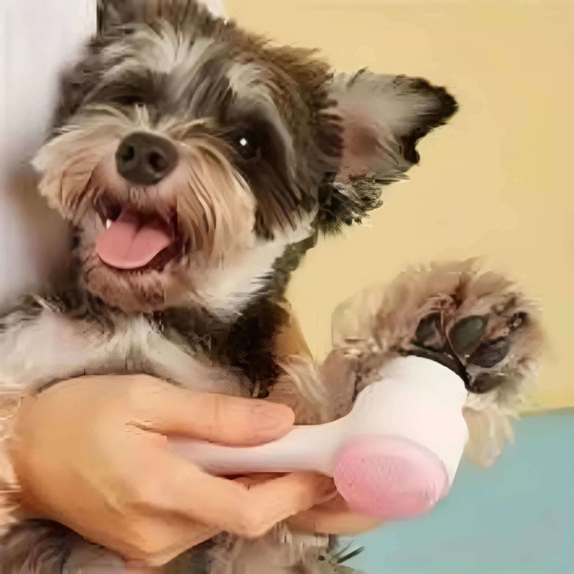 Blue nylon pet paw brush for dog and cat grooming with soft bristles