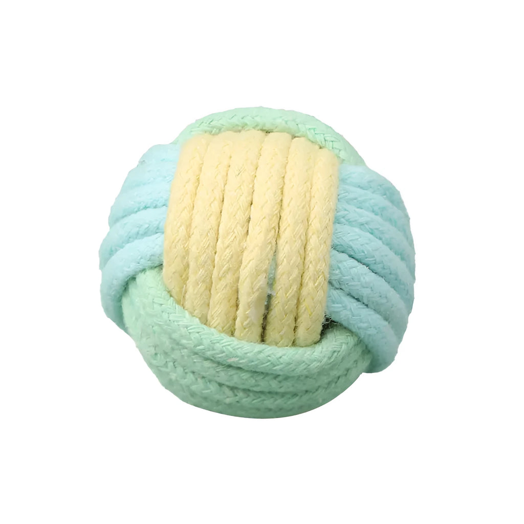 Handmade cotton plush ball cat chew toy measuring 5cm in diameter with textured surface