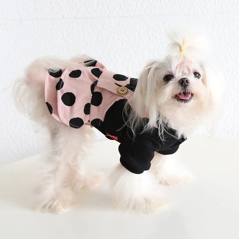 Pet couple clothing with lapel shoulder strap design in cloth fabric