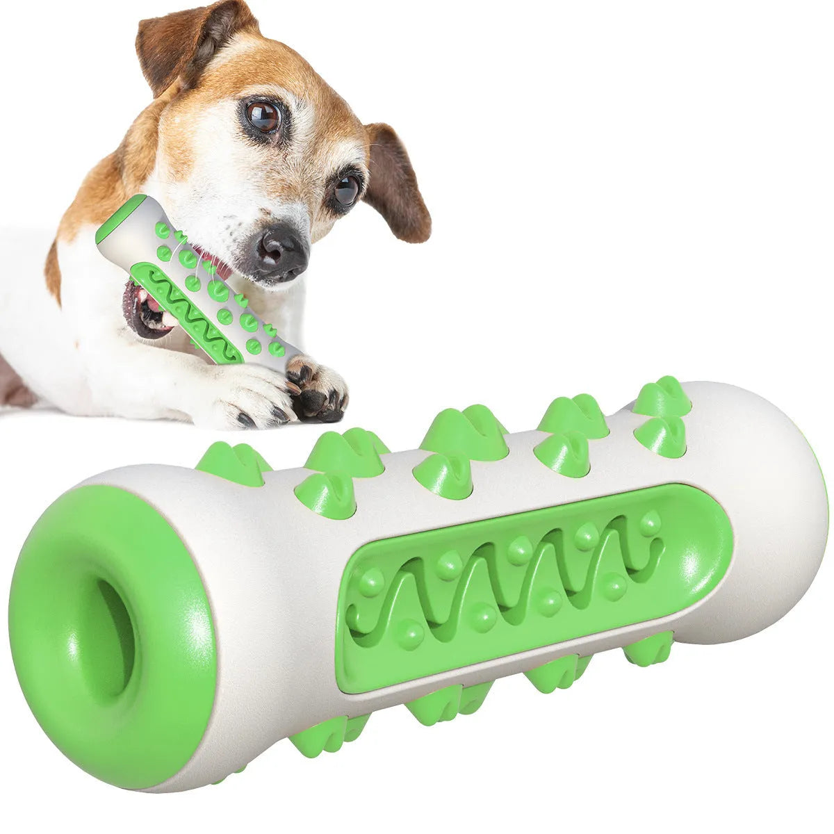 Natural rubber dog toothbrush chew toy in blue colour for dental cleaning.