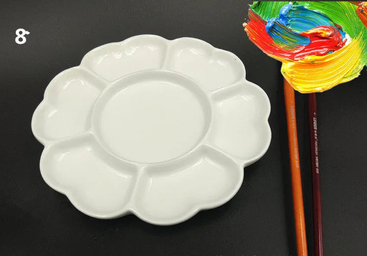 White hand-made ceramic artist palette with plum blossom design for watercolour, acrylic and oil painting.