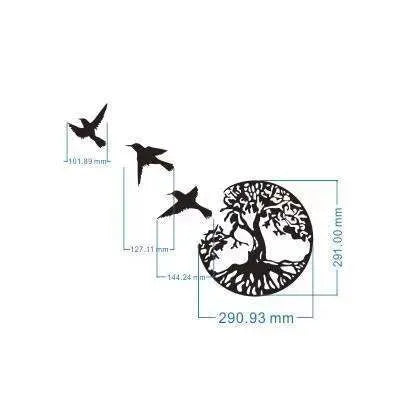 Black electroplated iron wall art designed as a modern simple wind chime hanging ornament.