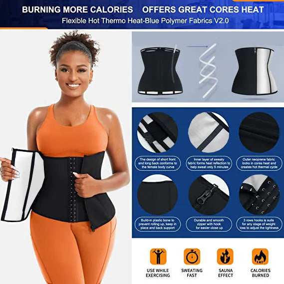 Sports waist shaping belly belt in blue or silver made from composite fabric neoprene with adjustable abdomen contraction