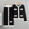 Women's contrast colour knitted cardigan and mid-length skirt two-piece set in viscose fibre with black colour option