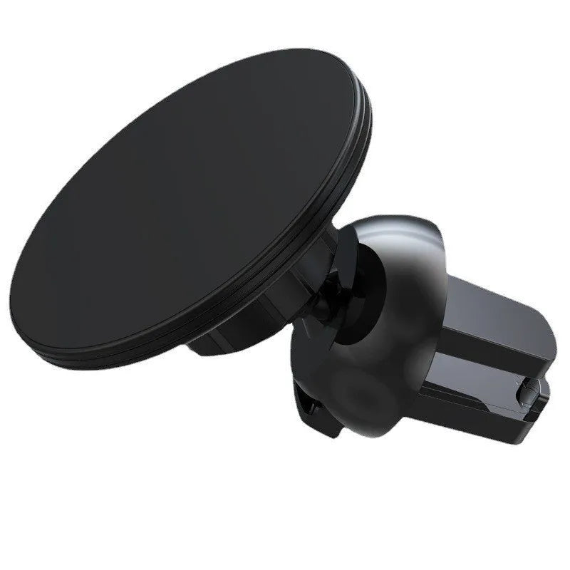 Black aluminium alloy magnetic car phone holder mounted on vehicle air vent