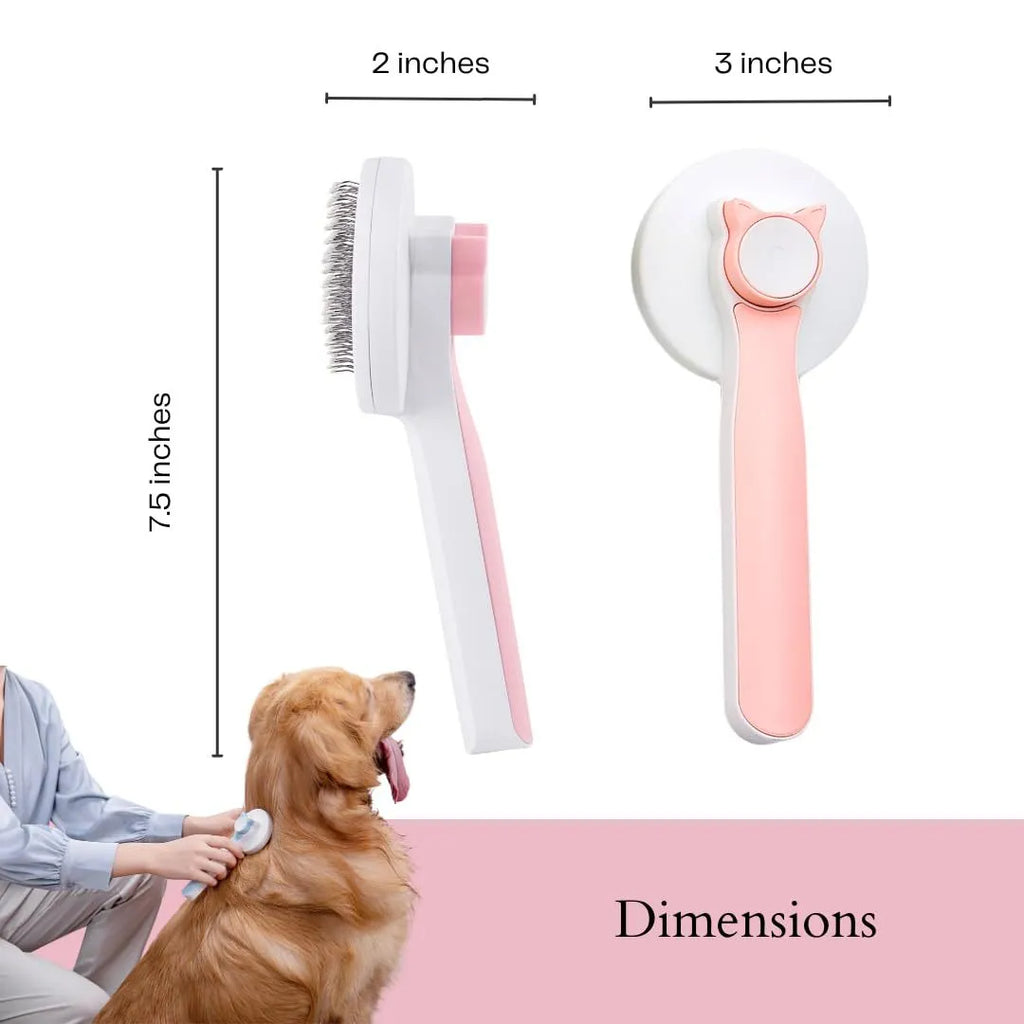 Blue self-cleaning slicker brush for dog and cat grooming on a white background