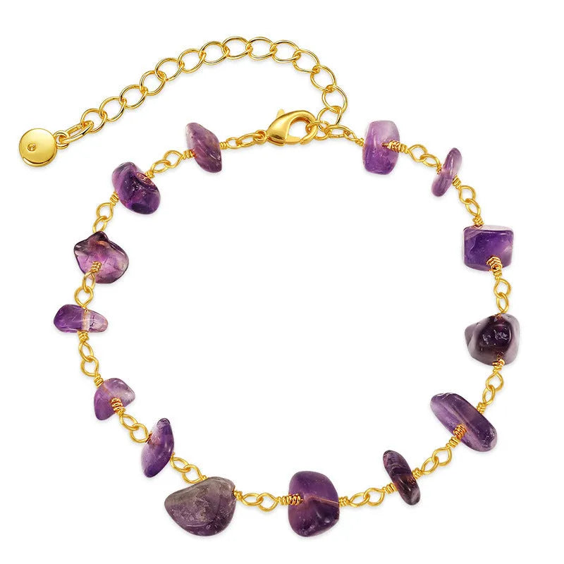 Women's geometric turquoise bracelet with irregular natural gravel stones and crystal accents on gold-plated copper