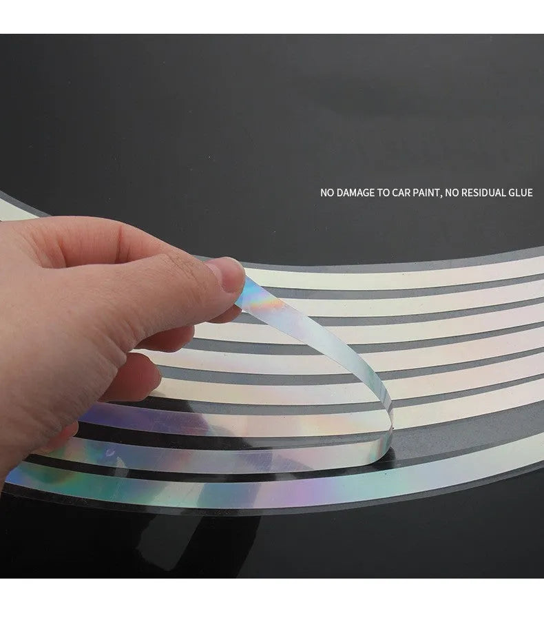 Waterproof laser reflective stickers for 12-inch to 18-inch car and motorcycle wheel hubs.