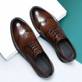Men's black and brown brogue leather shoes with business styling and PU leather upper material