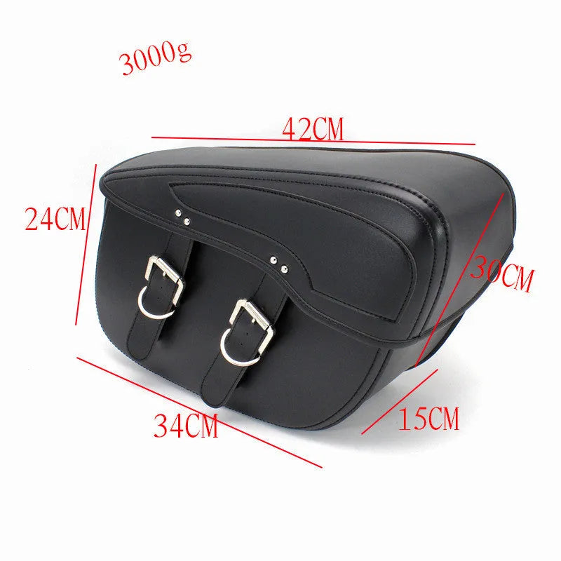 Black PU leather motorcycle side box with retro wind styling mounted on saddlebag