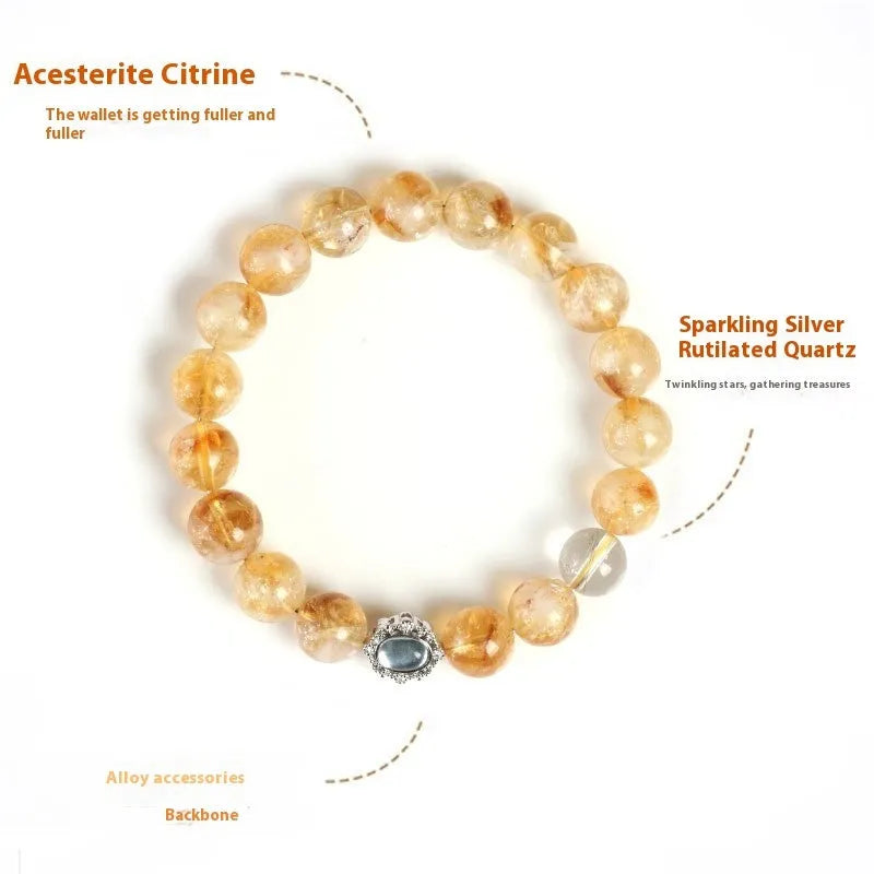 Citrine crystal bracelet with 10mm spherical beads on wrist