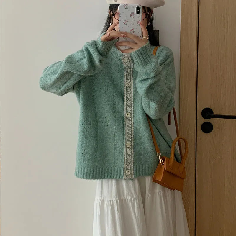 Korean retro style loose knitwear sweater coat in viscose fibre available in four colours