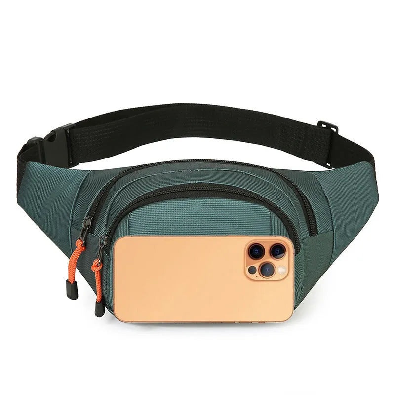 Large nylon slanted chest bag in black, shown from the front, suitable for cycling or hiking.