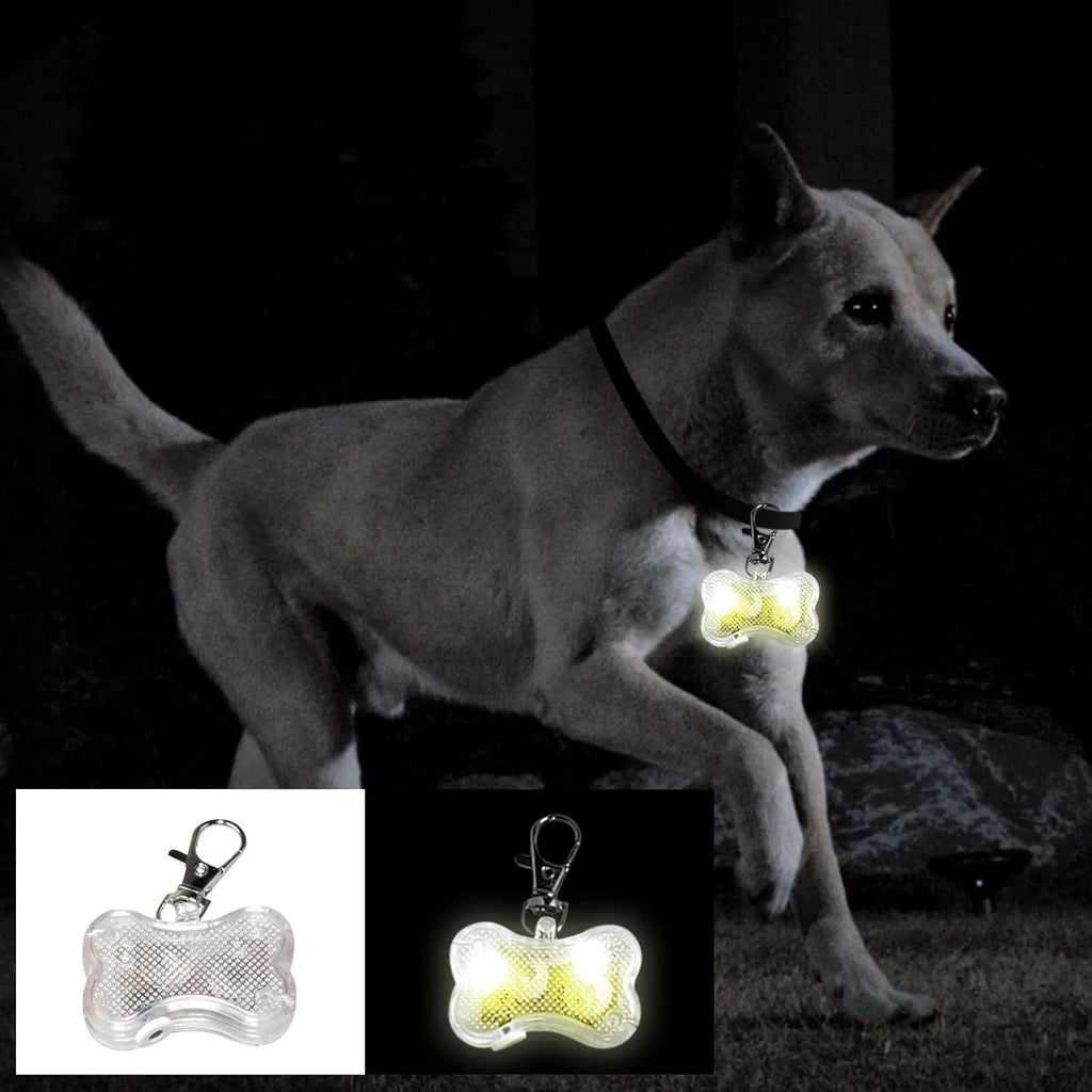 Plastic bone-shaped LED pendant for pet collars in multiple colours with three light modes