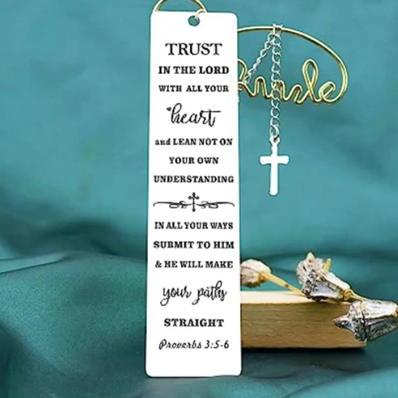 Stainless steel bookmark with engraved family bible verse text in CFS5170 colour