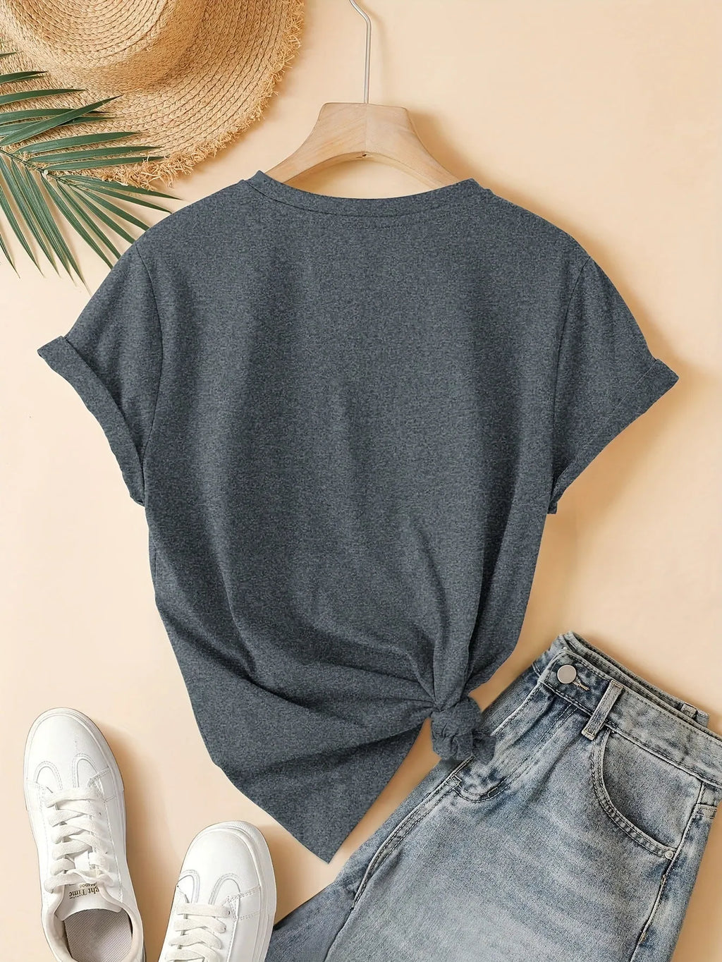 Women's pure cotton short sleeve t-shirt with art retro print in blue