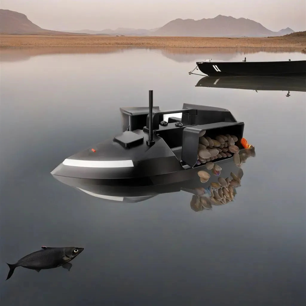 V020 GPS remote control fishing boat with LED lights shown on water