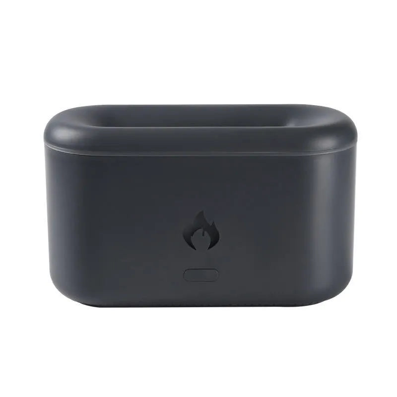 3D flame humidifier 300ml ultrasonic aroma diffuser in black with USB cable on desk