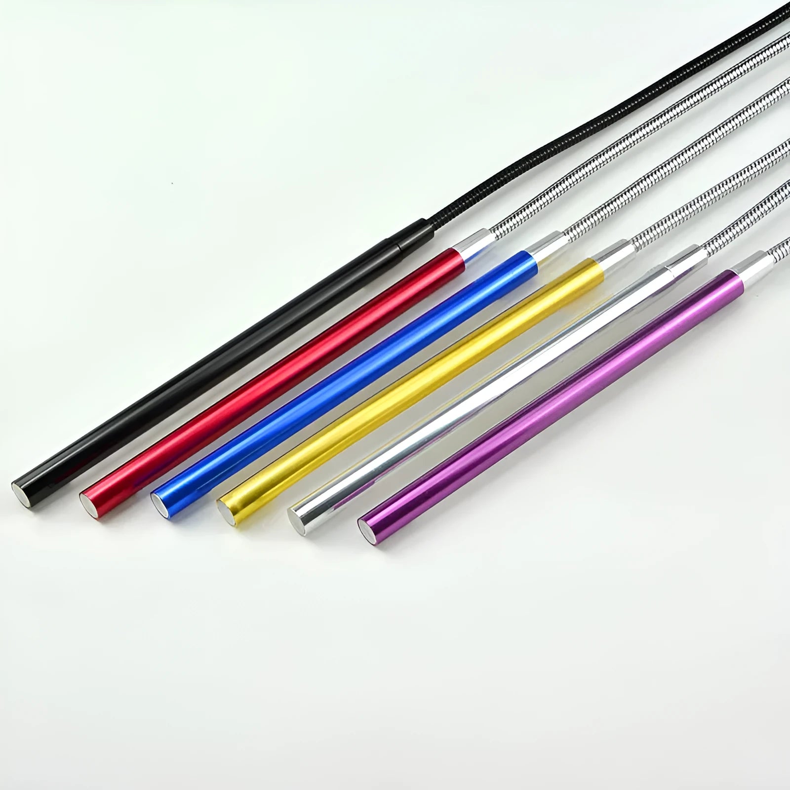 Long, thin spiral USB LED night light in choice of colours with metal base.