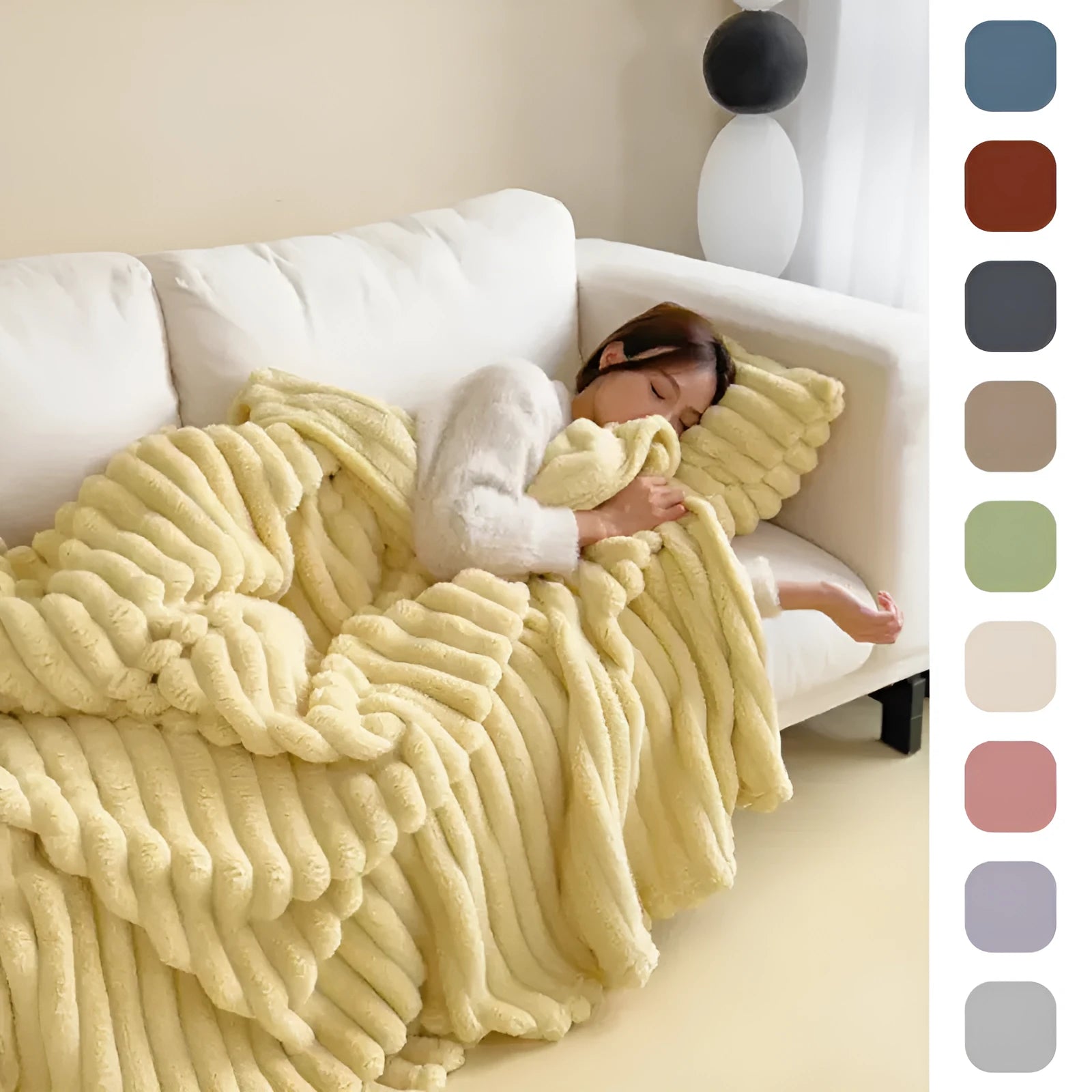 Solid colour double-sided faux rabbit fur bubble velvet blanket folded to show texture.