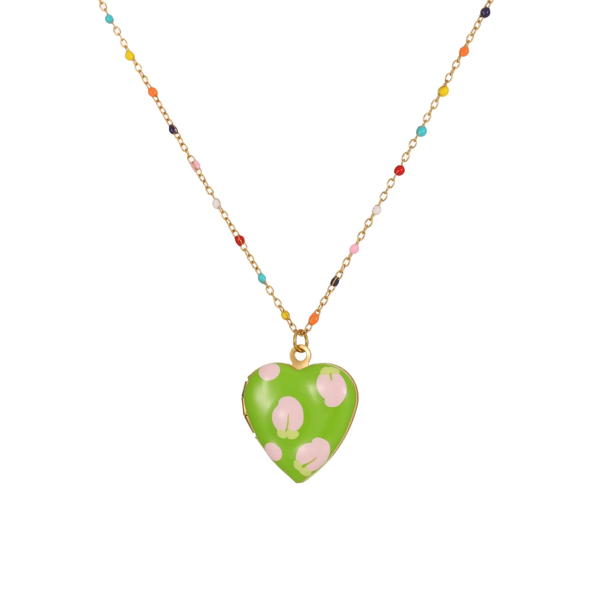 Gold plated fruit charm necklace with heart-shaped pendant on adjustable stainless steel chain