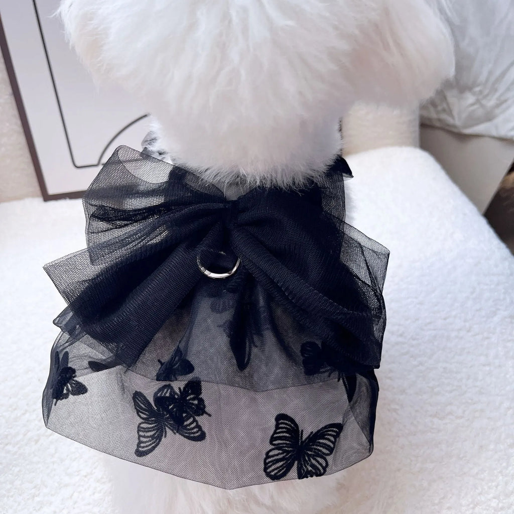 Black gauze princess tulle skirt for small dogs and cats with size options from XS to XL