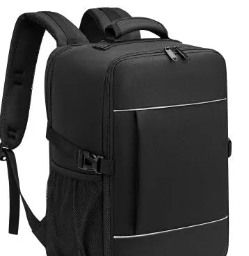 Water repellent Derm outdoor travel computer backpack in black with airpillow straps, 36-55L capacity