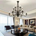 American wrought iron crystal chandelier with multiple lights in black finish for living room